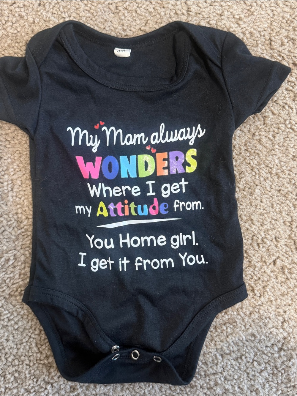 Kids Black Graphic Bodysuit - 'My Mom Always Wonders'